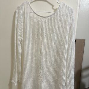 White Textured Long Sleeve Top